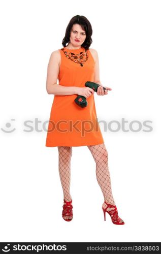woman with screwdriver isolated on the white background