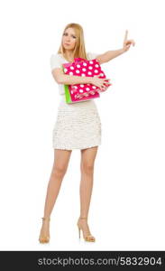 Woman with shopping bags isolated on white