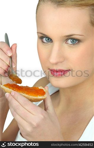 Woman with slice of bread