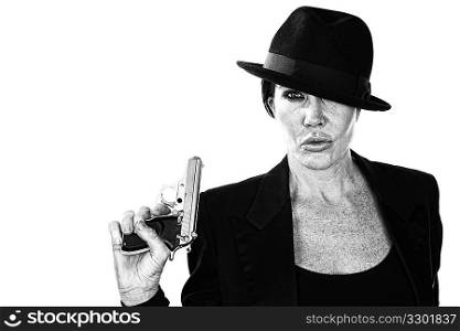 Woman with smoking gun