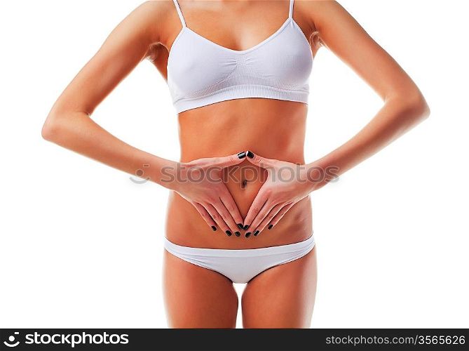 Woman with sporty body on white background