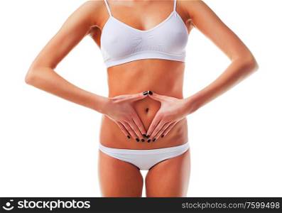 Woman with sporty body on white background
