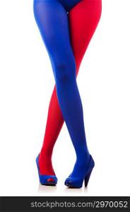 Woman with stockings of french flag colours