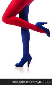 Woman with stockings of french flag colours