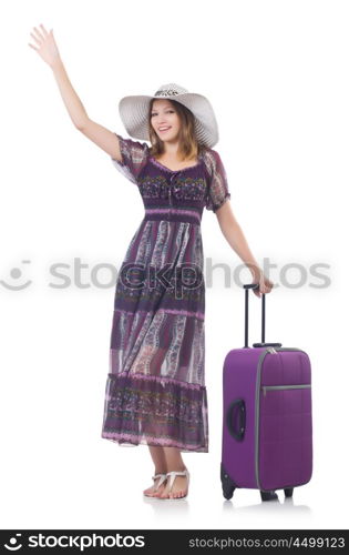 Woman with suitacases preparing for summer vacation