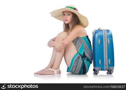 Woman with suitacases preparing for summer vacation