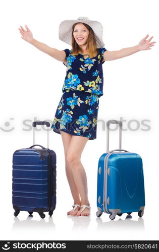 Woman with suitacases preparing for summer vacation