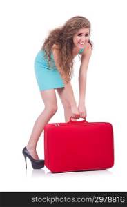 Woman with suitcase before travel