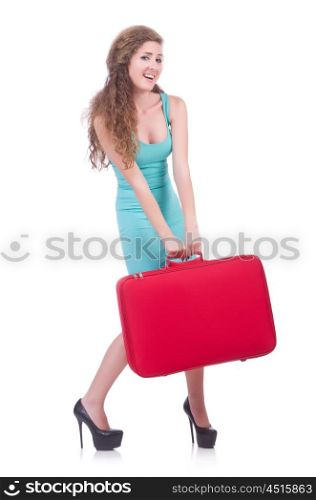 Woman with suitcase before travel