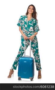Woman with suitcase ready for vacation