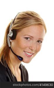 woman with telephone headset in customer service. order acceptance and hotline