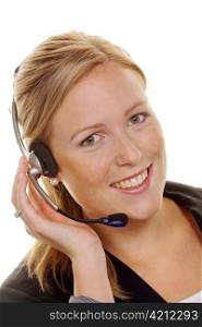 woman with telephone headset in customer service. order acceptance and hotline