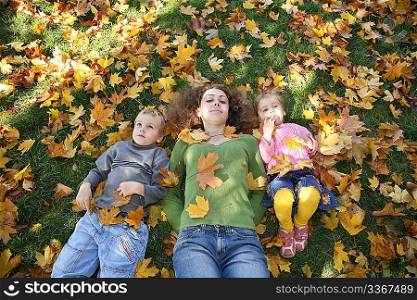 woman with the son and the daughter they lie on the grass 2