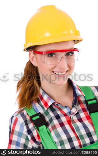 Woman with toolkit isolated on white