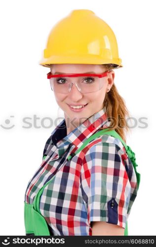 Woman with toolkit isolated on white