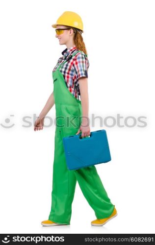Woman with toolkit isolated on white