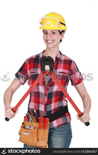 Woman with tools and boltcutters