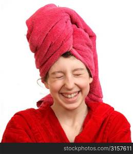 Woman with towel on head