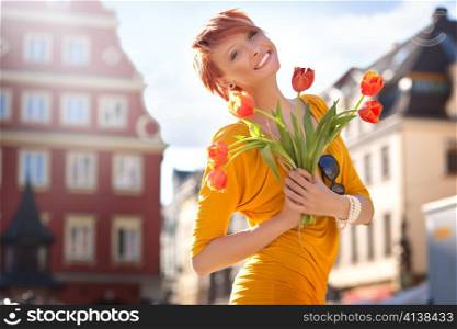 Woman with tulips.