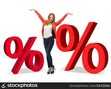 woman with two big red percent signs
