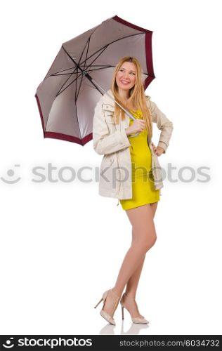 Woman with umbrella isolated on the white