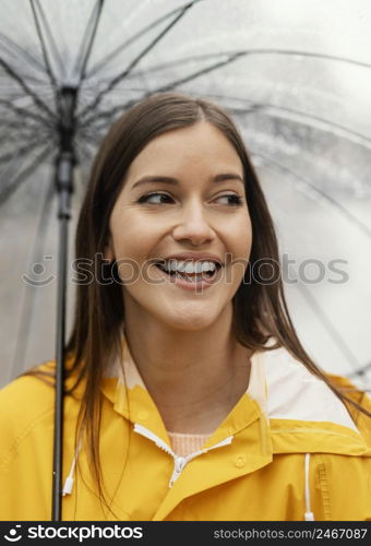 woman with umbrella standing rain 2