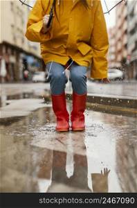 woman with umbrella standing rain