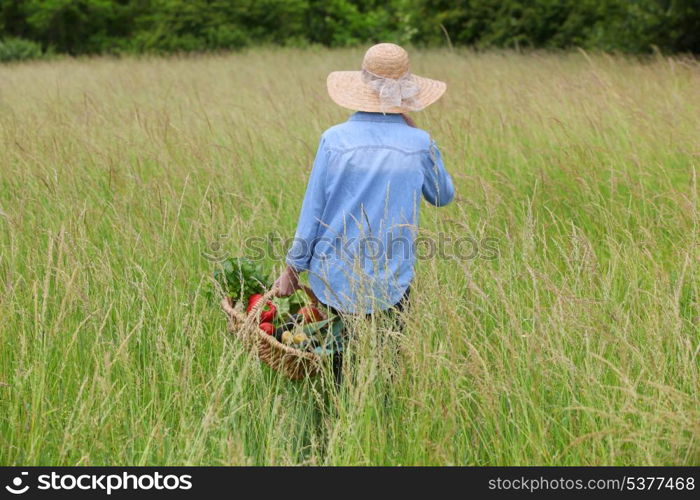 woman with vegetable basket