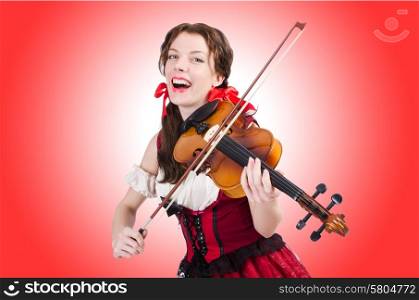 Woman with violin isolated on white