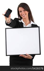 Woman with white panel