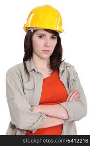 Woman with yellow helmet