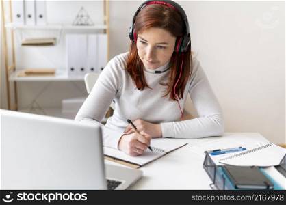 woman work having video call