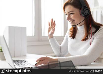 woman work having video call laptop 2