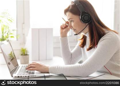 woman work having video call laptop 3. woman work having video call laptop 2