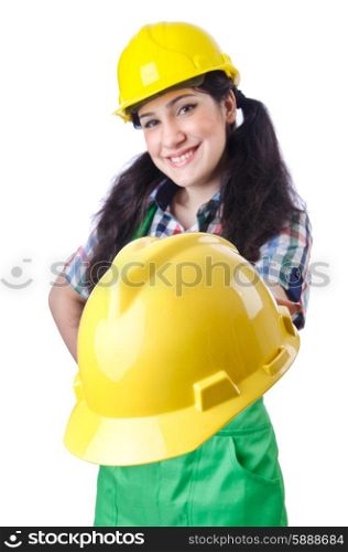 Woman worker on white