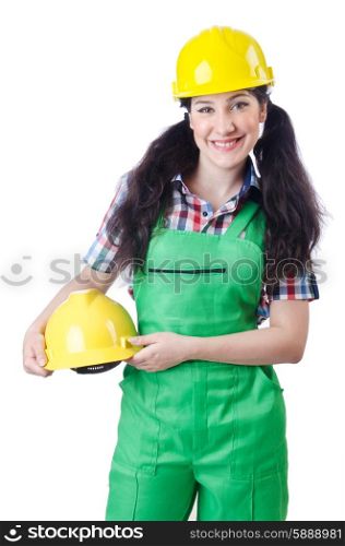 Woman worker on white