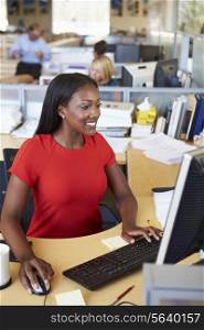 Woman Working At Computer In Modern Office