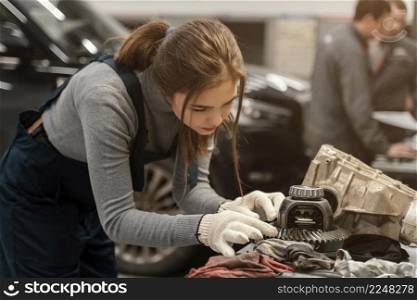 woman working car service