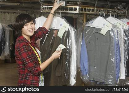 Woman working in the laundrette