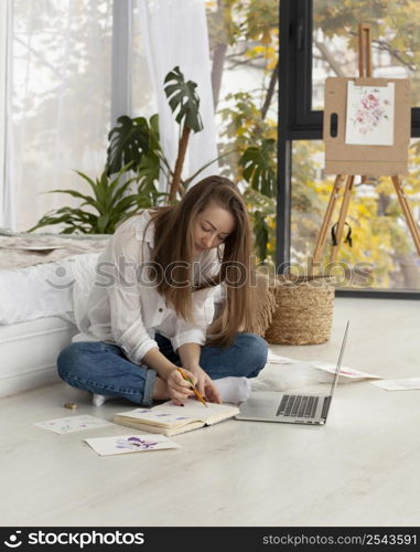 woman working new blog indoors