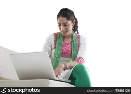 Woman working on a laptop