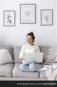 woman writing blog home
