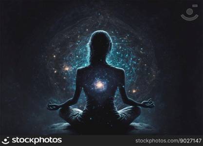 Woman yoga meditation in lotus pose. Generative ai. High quality illustration. Woman yoga meditation in lotus pose. Generative ai