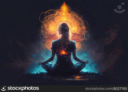 Woman yoga meditation in lotus pose. Generative ai. High quality illustration. Woman yoga meditation in lotus pose. Generative ai