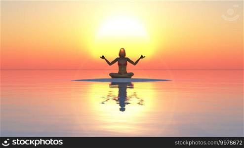 woman, zen meditation and sunset