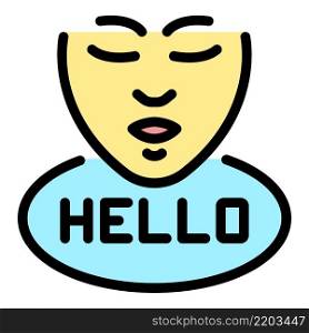 Womans face and hello icon. Outline womans face and hello vector icon color flat isolated. Womans face and hello icon color outline vector