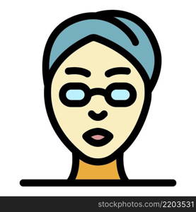 Womans face and spa glasses icon. Outline womans face and spa glasses vector icon color flat isolated. Womans face and spa glasses icon color outline vector