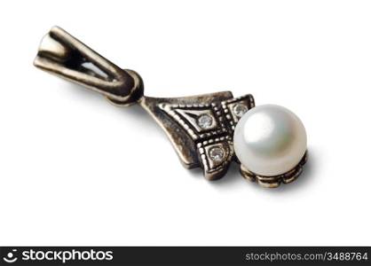 Women&acute;s gold earring isolated on a white background