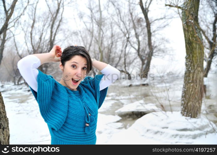 women attitude and winter scene
