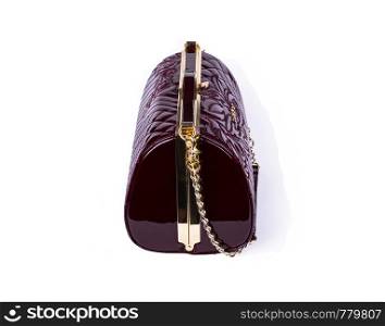 women bag made of patent leather, color brown, on a white background